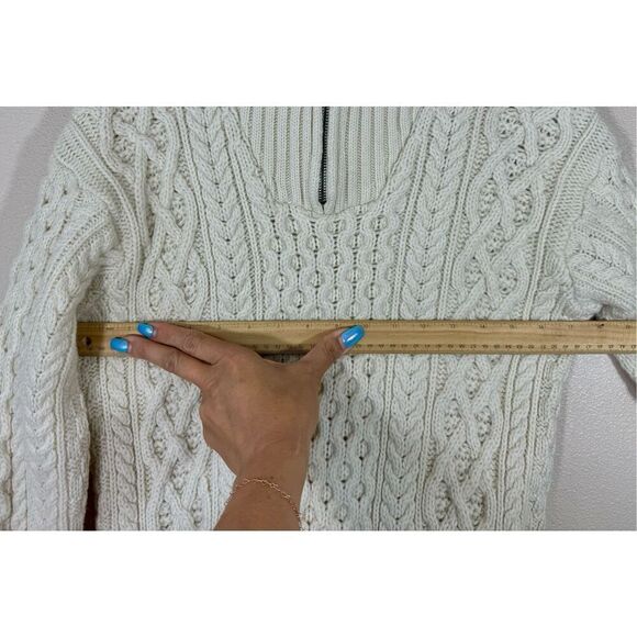 Irelands Eye Knitwear Dublin 100% Virgin Wool Cable Knit Quarter Zip Sweater L - Picture 8 of 9